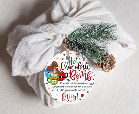 Hot Chocolate Bomb Instructions Tags 2"x2" | Christmas Hot Cocoa Bomb Gift Tags - 112