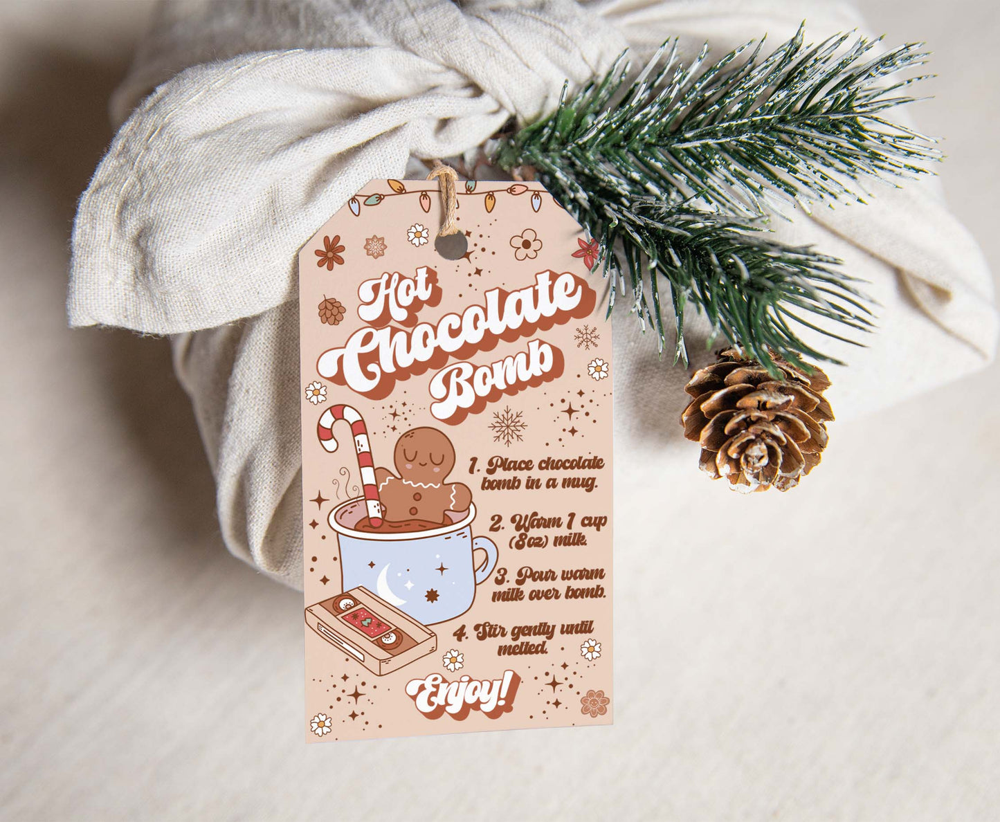 Groovy Hot cocoa bomb Tags | Retro Christmas Hot Chocolate Bomb Instructions Favor Tags - 112