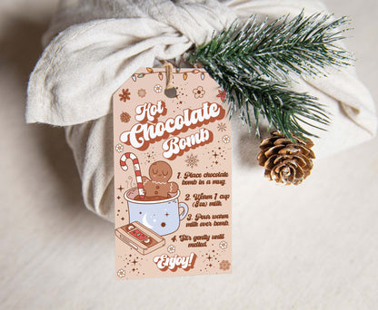 Groovy Hot cocoa bomb Tags | Retro Christmas Hot Chocolate Bomb Instructions Favor Tags - 112
