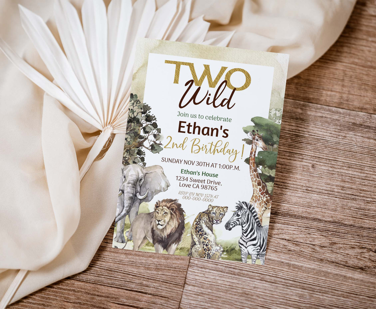 Two wild Birthday Invitation | Safari 2nd birthday Party Invite - 35I