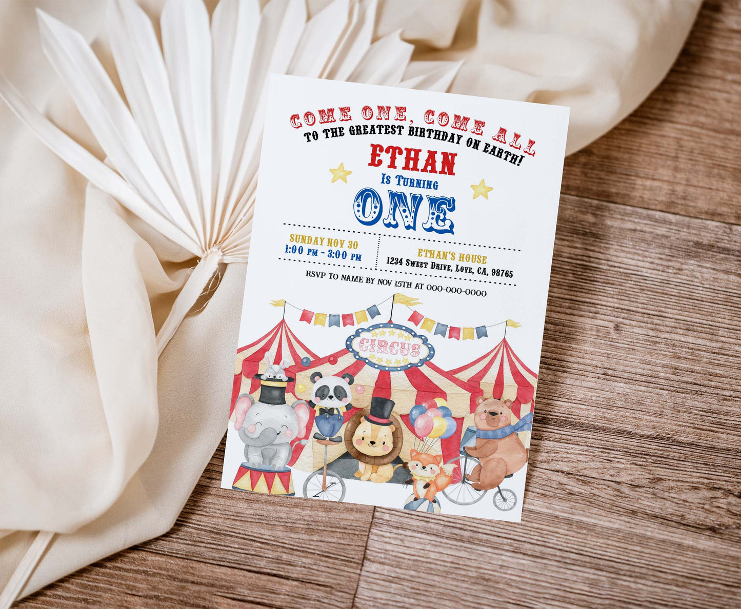 Circus Birthday Invitation | Editable Carnival Party Invite - 06A