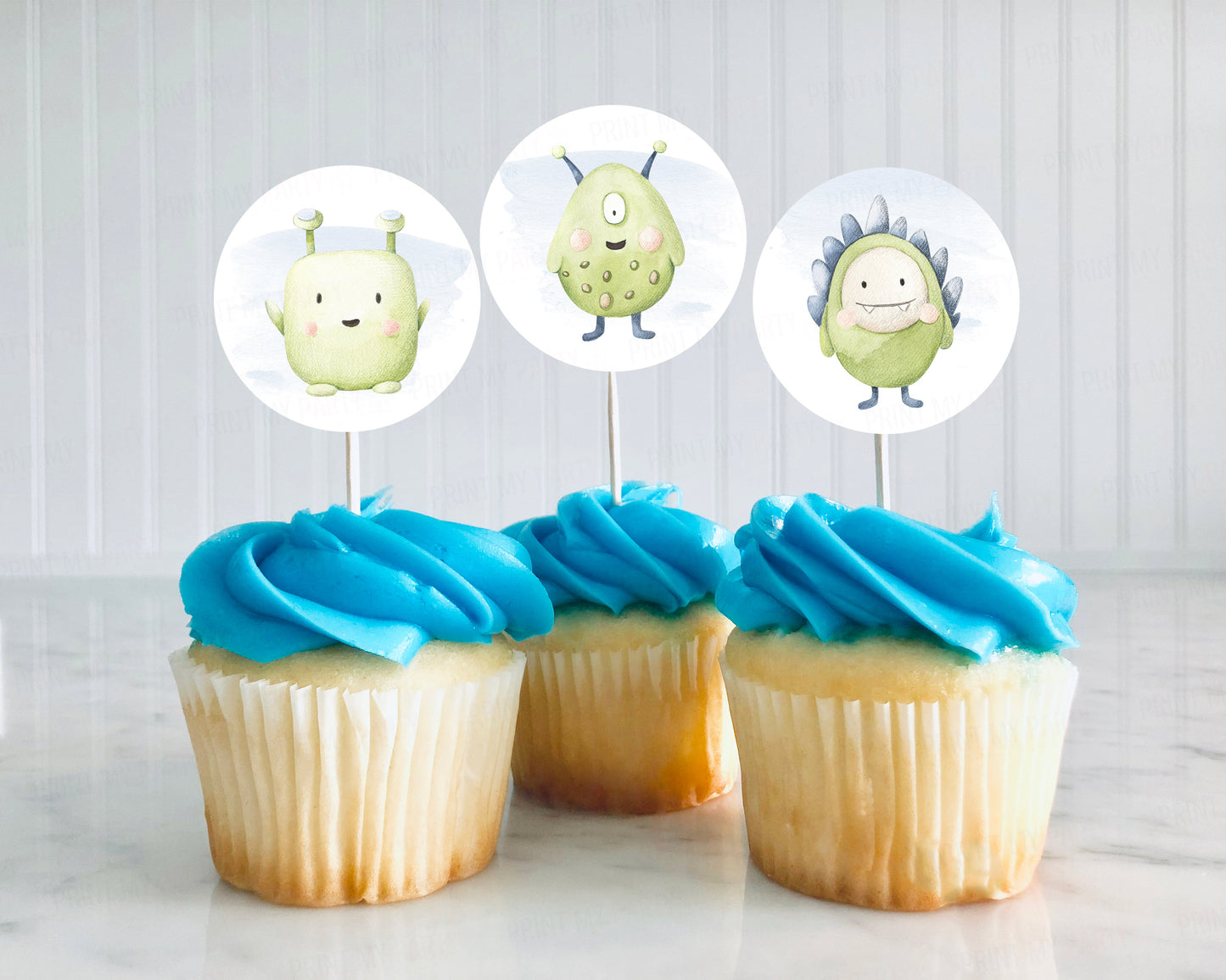 Alien Cupcake Toppers | Outer Space Themed Birthday Party Decorations - 39B