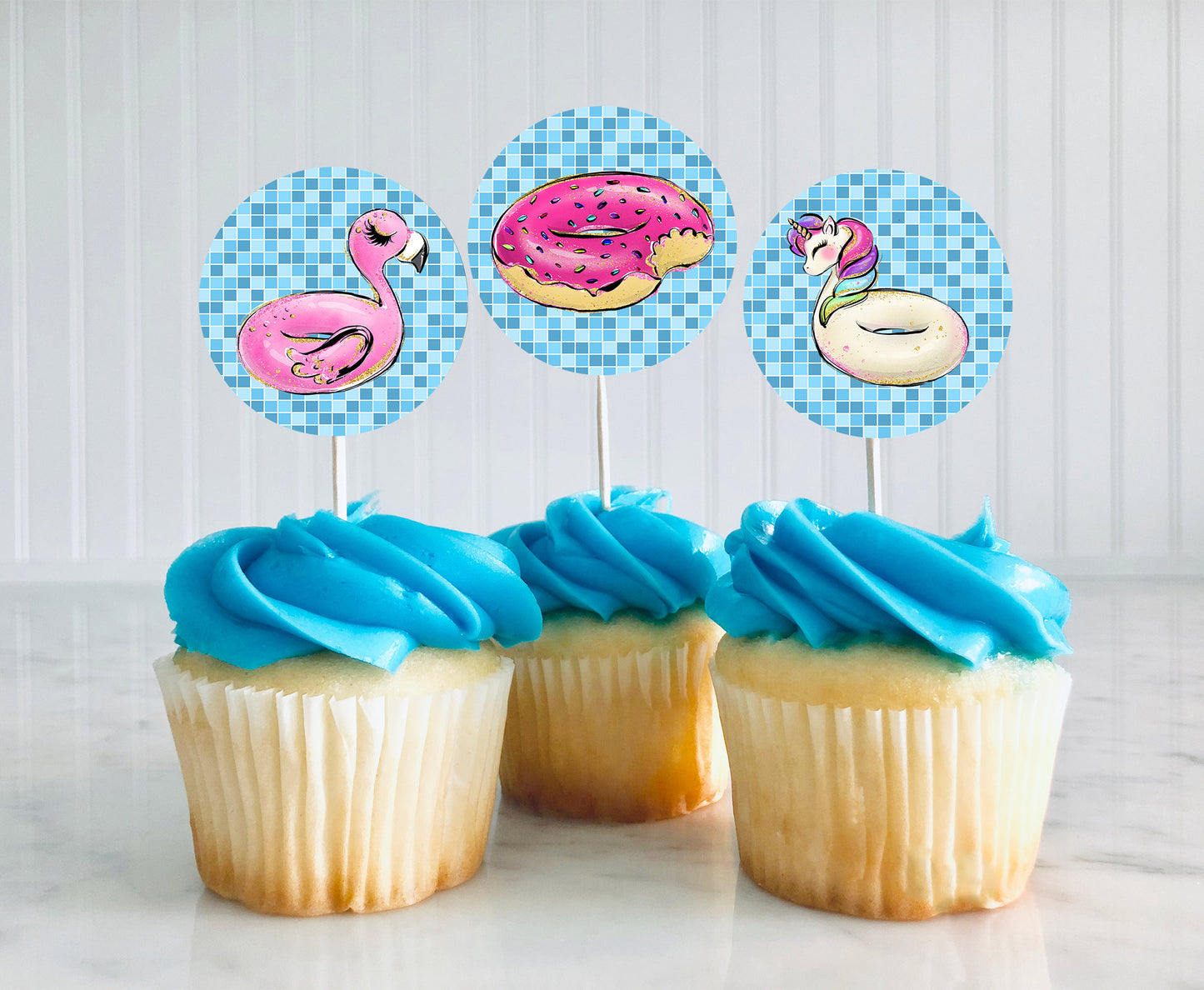 Summer Cupcake Toppers | Swimming Pool Party Theme Decorations - 40C