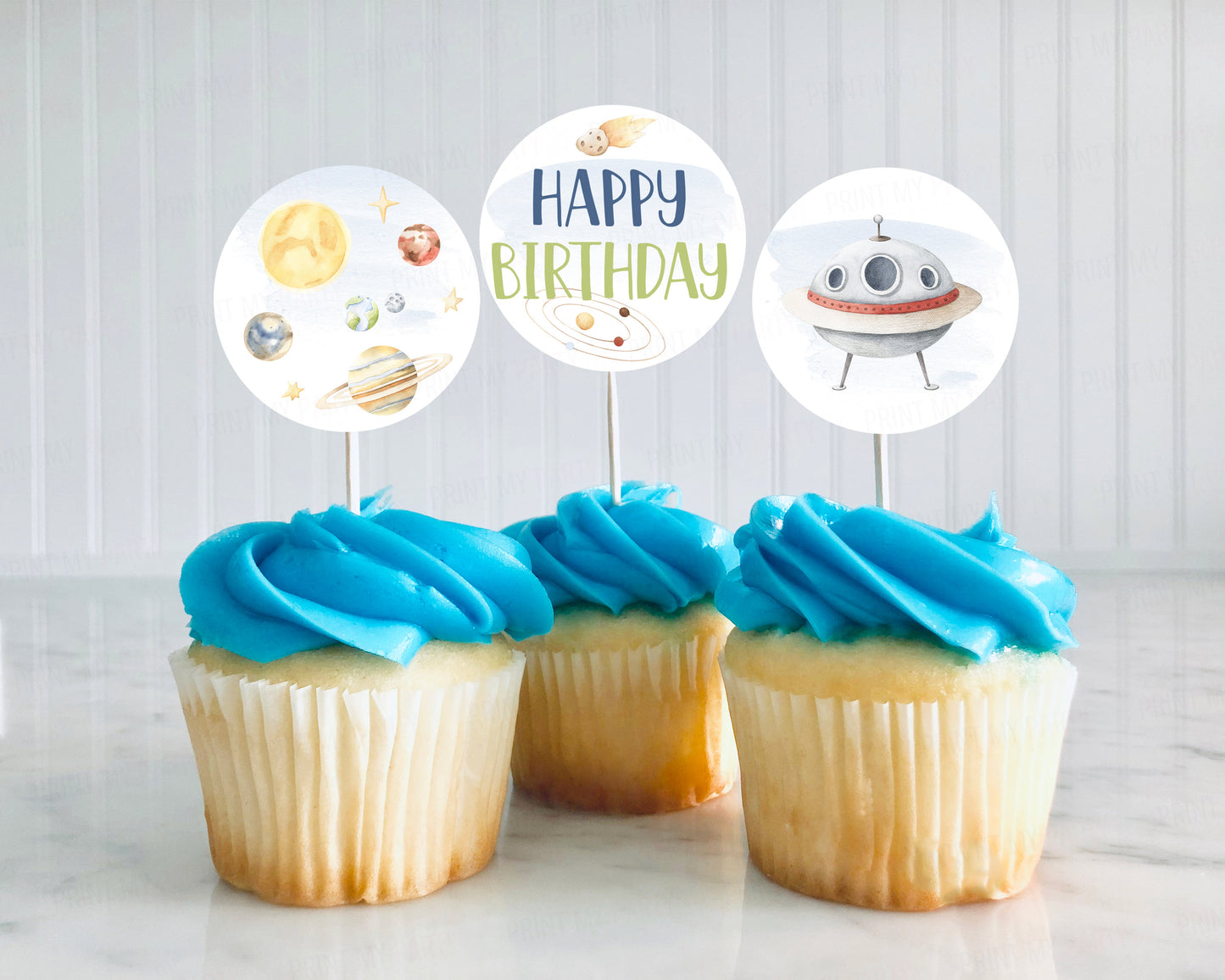 Alien Cupcake Toppers | Outer Space Themed Birthday Party Decorations - 39B