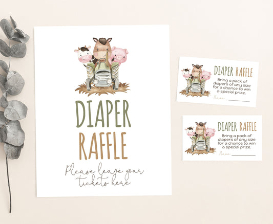 Farm Diaper Raffle Sign and Ticket Card | Farm Baby Shower Game Printable - 11E