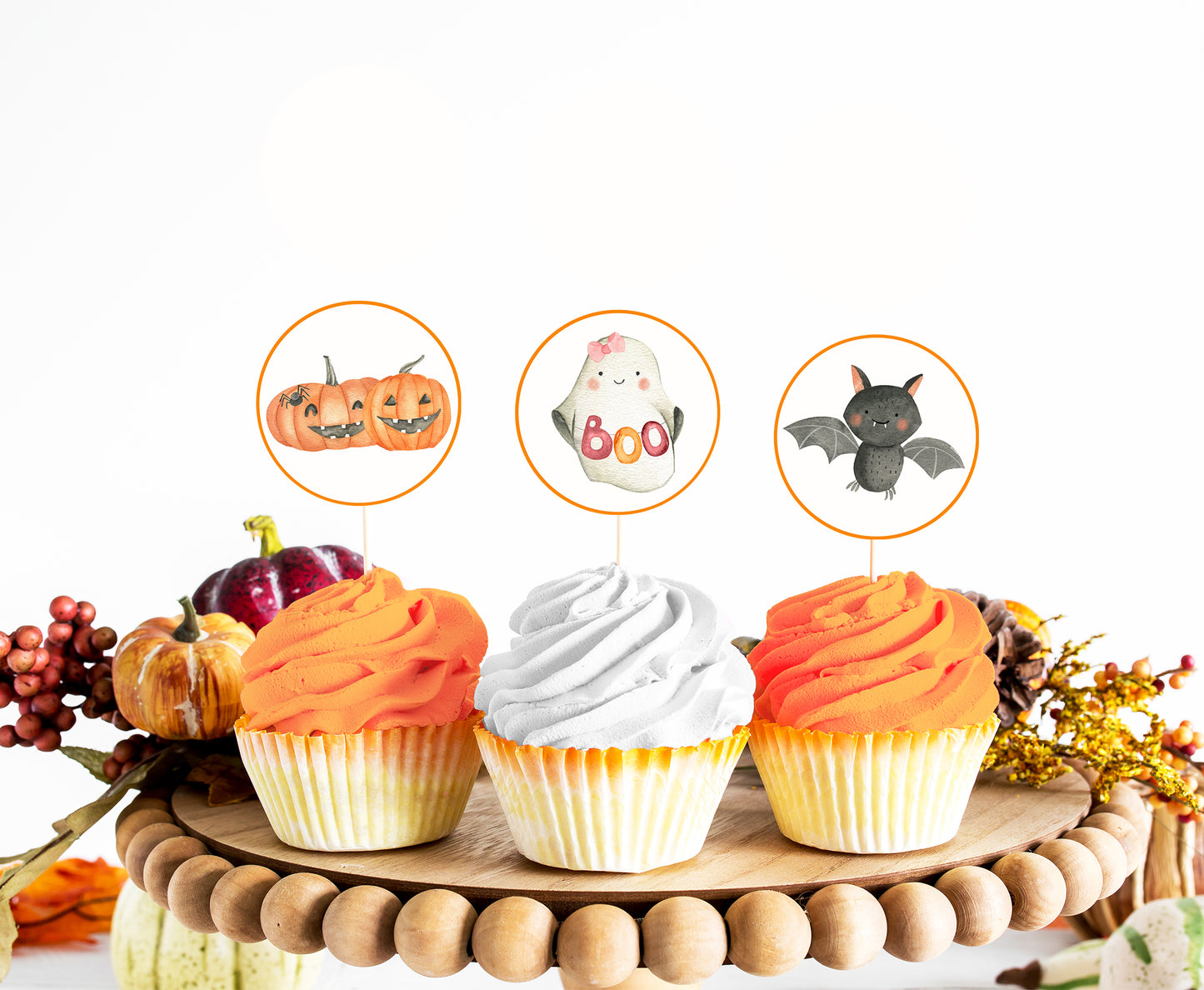 Girl Ghost Cupcake Toppers | Halloween Themed Birthday Cupcake Picks - 115L