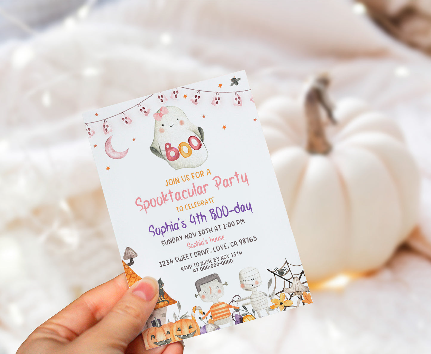 Girl Ghost Birthday Invitation | Editable Halloween Party Invite - 115L