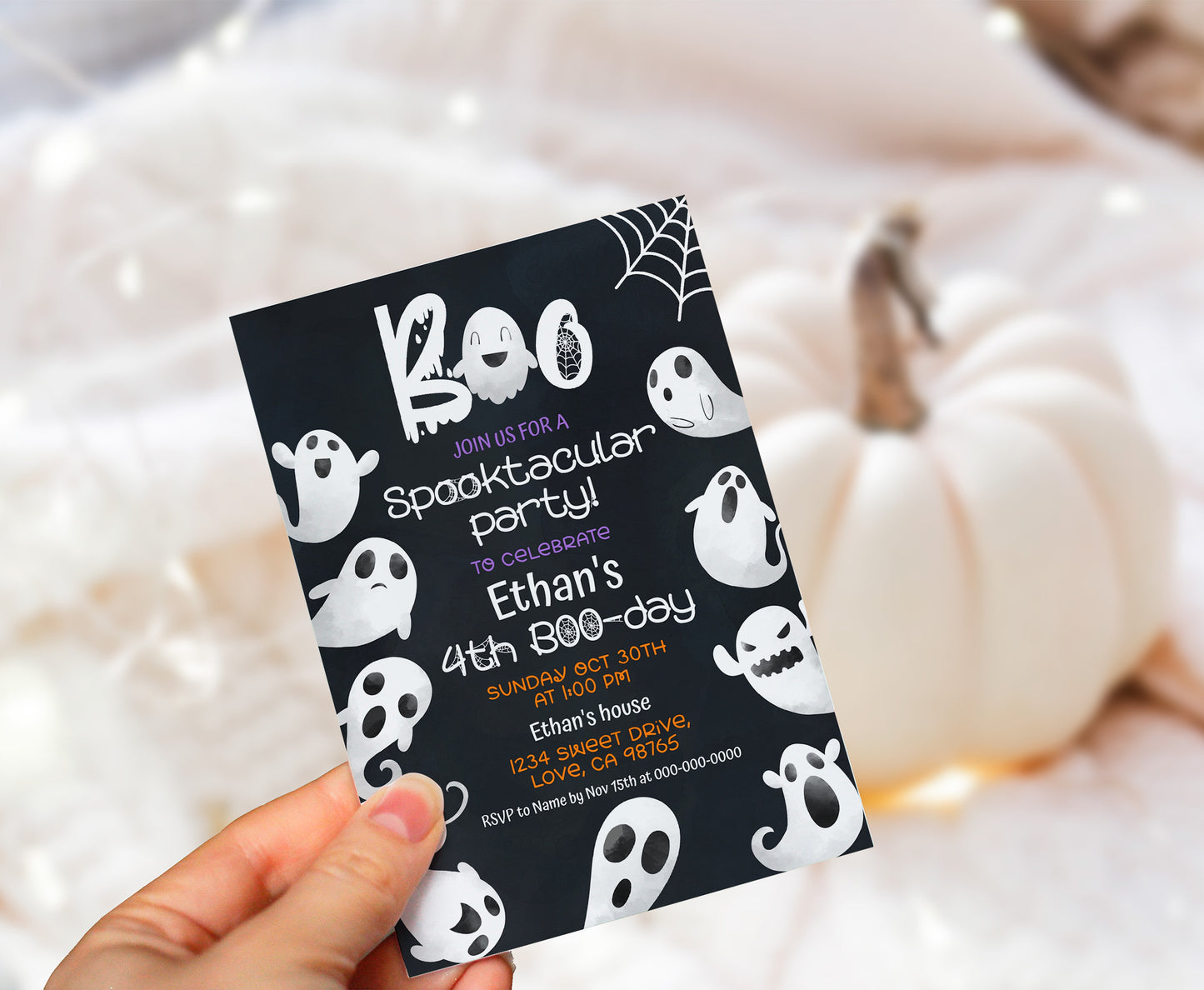 Ghost Birthday Invitation | Editable Halloween Party Invite - 115K