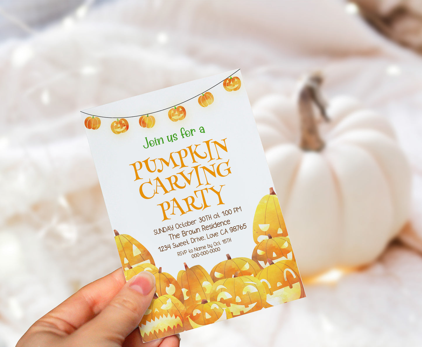 Pumpkin Carving party invitation | Editable Halloween Birthda Party - 115k