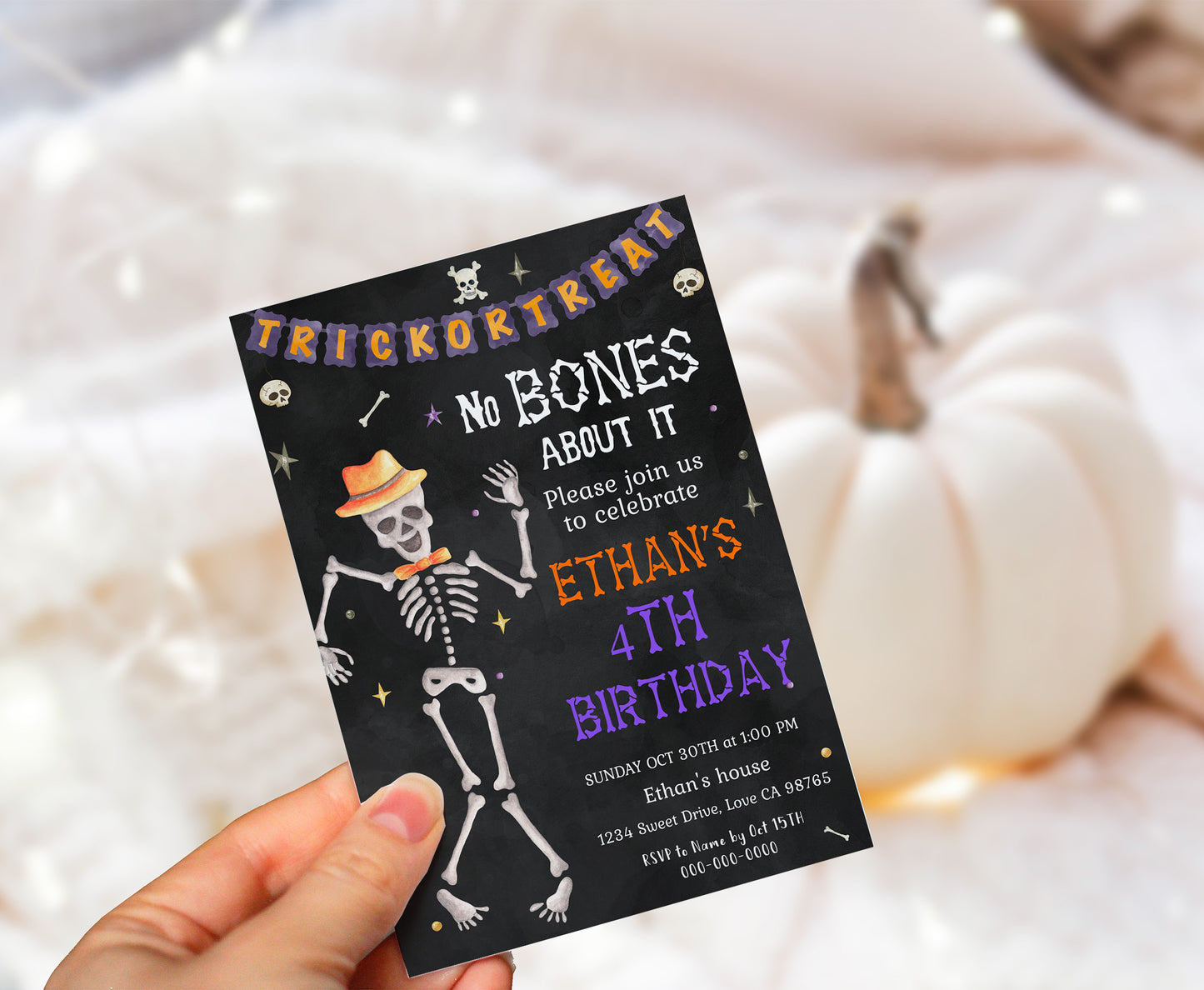 Skeleton Party Invitaton | Halloween Birthday Party Invite - 115P