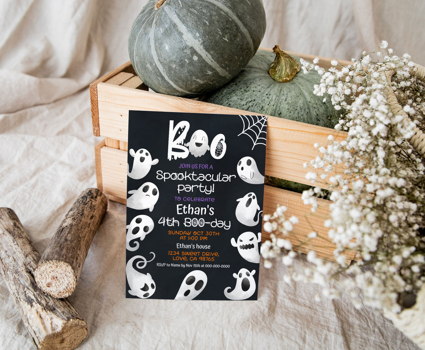 Ghost Birthday Invitation | Editable Halloween Party Invite - 115K