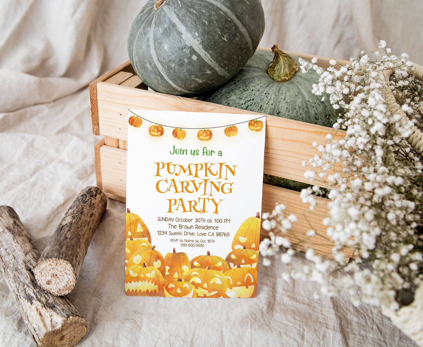 Pumpkin Carving party invitation | Editable Halloween Birthda Party - 115k