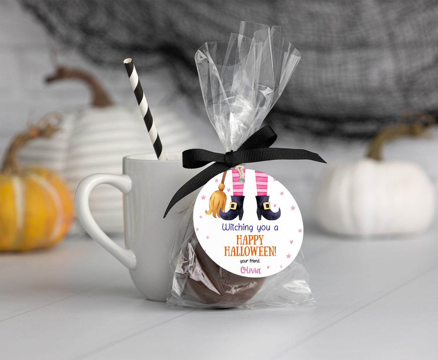 Editable Halloween Witch Tags 2"x2" | Halloween Favor Tags - 115