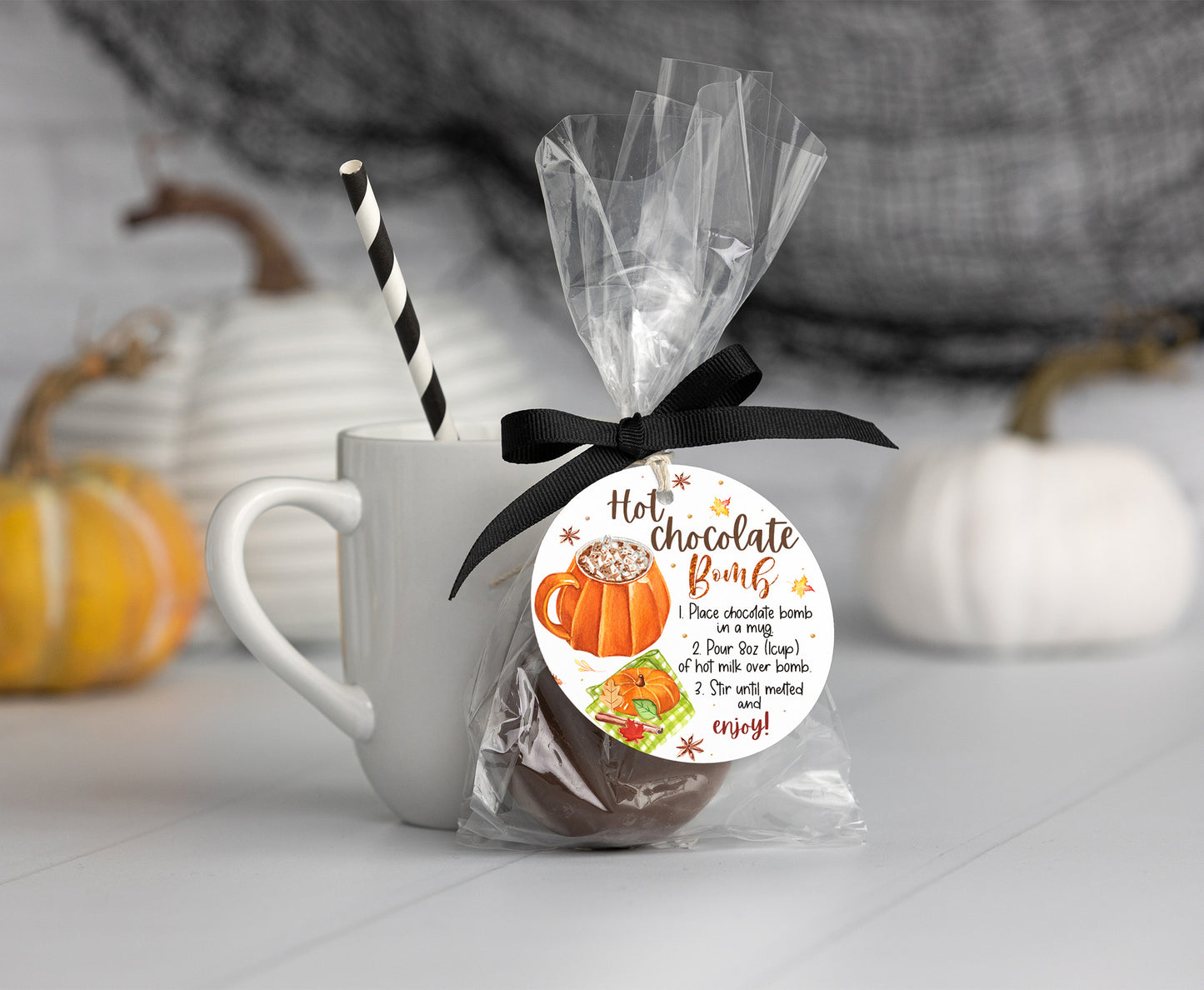 Hot Chocolate Bomb Instructions Tags, Pumpkin Gift Tags