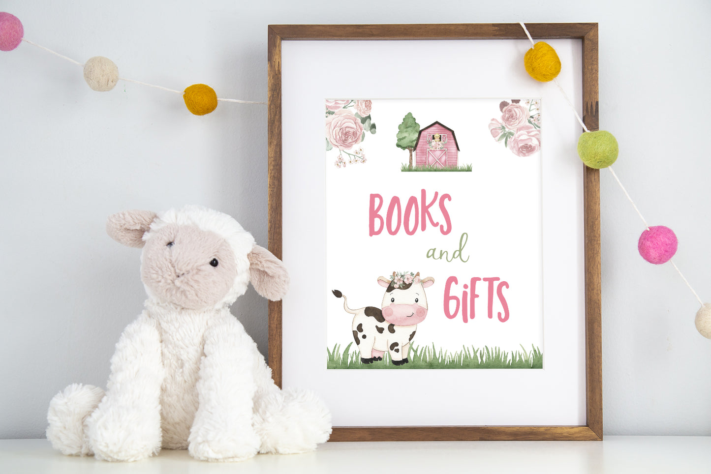 Cow Girl Book and Gifts Sign | Floral Farm Baby Shower Decorations - 11A