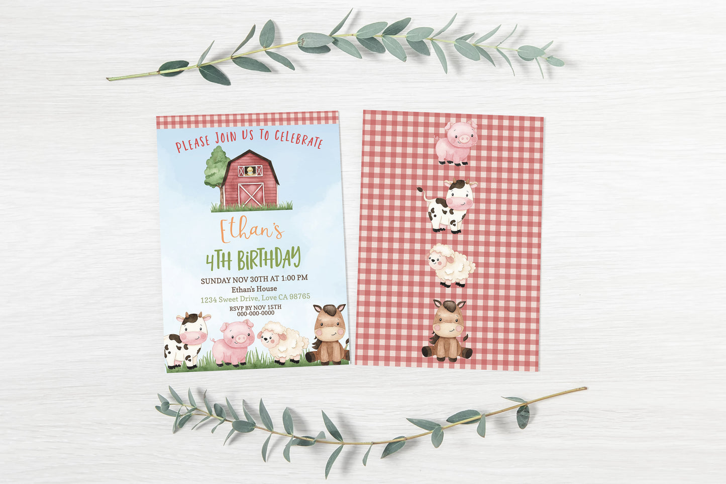 Farm Birthday Invitation | Editable Barnyard Party Invite - 11A