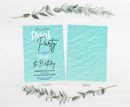 Pool Party Birthday Invitation | Editable Summer Theme Party Invite - 40B