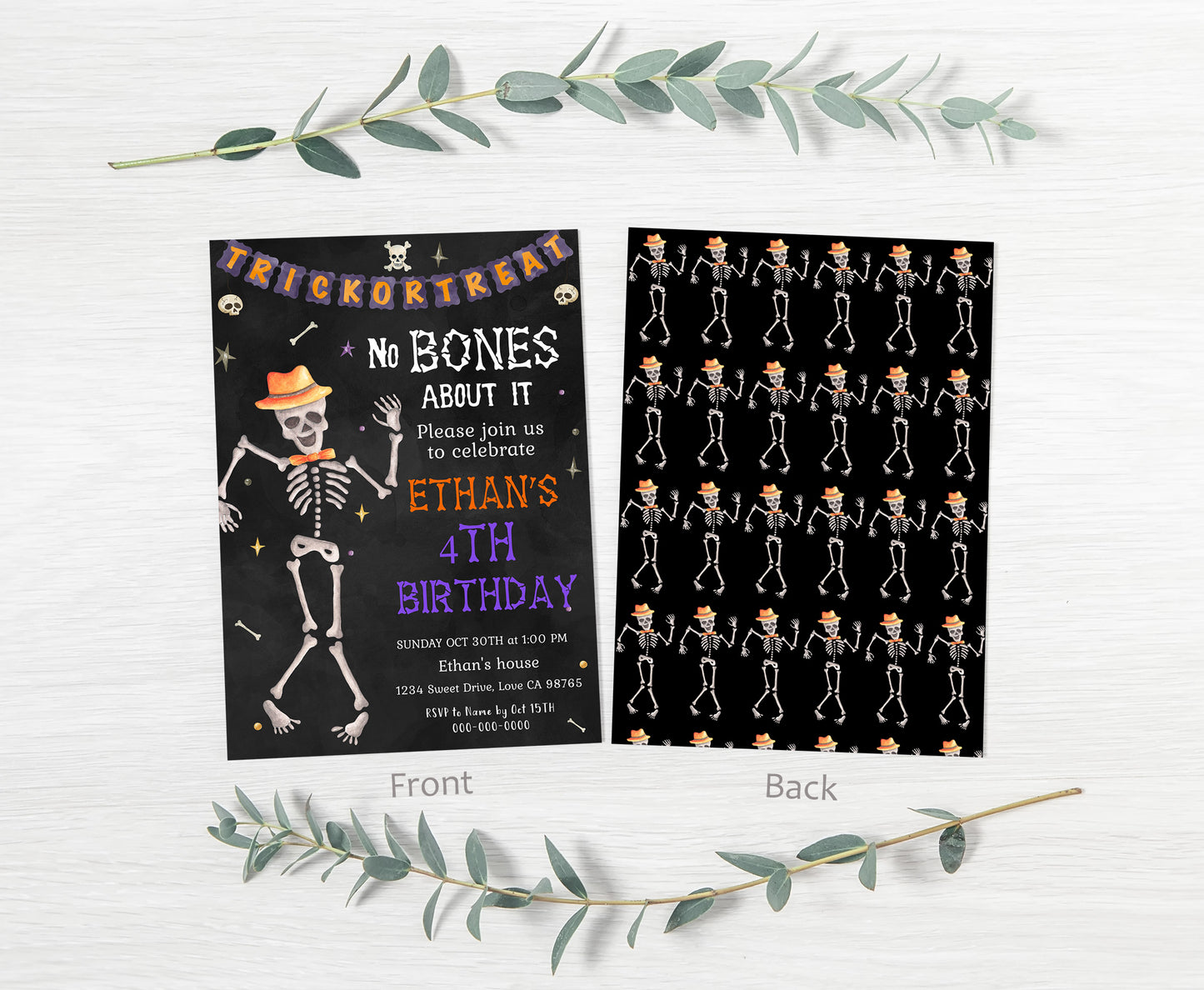 Skeleton Party Invitaton | Halloween Birthday Party Invite - 115P