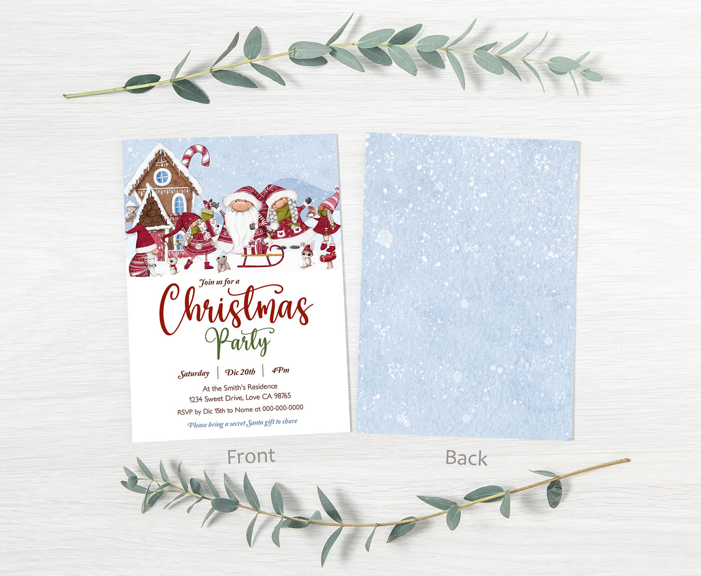 Christmas Gnomes invitation | Editable Christmas party invite - 112D