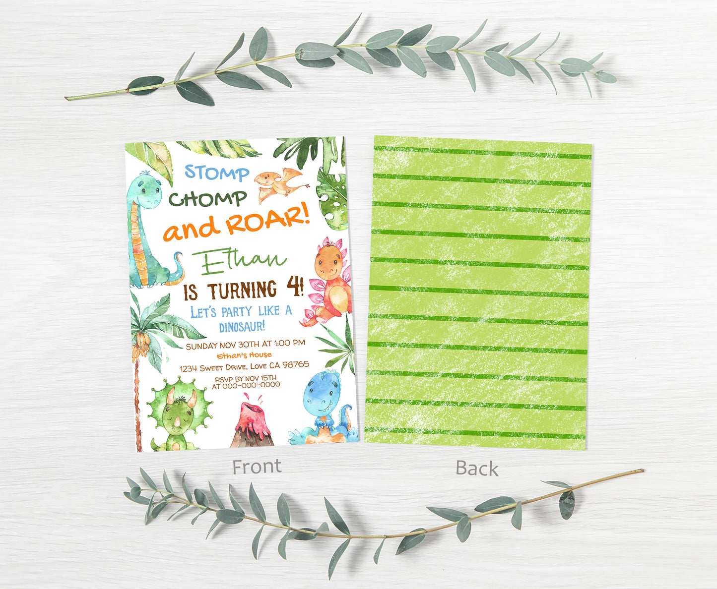 Dinosaur Birthday Invitation | Editable Dino Party Invite - 08A