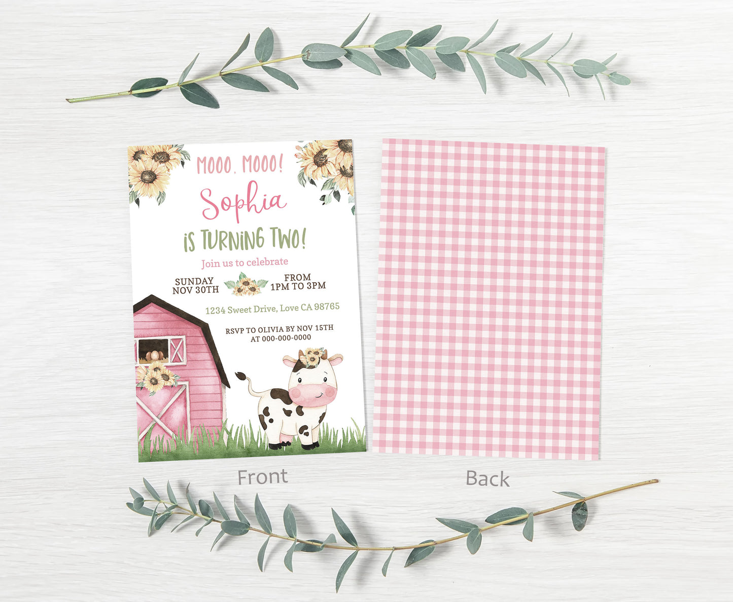 Sunflower Cow Girl Birthday Invitation | Editable Floral Farm Party Invite - 11G