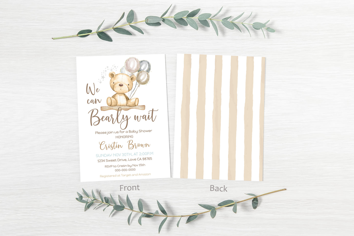 Teddy bear baby shower invitation | Editable boy baby shower invite - 76A