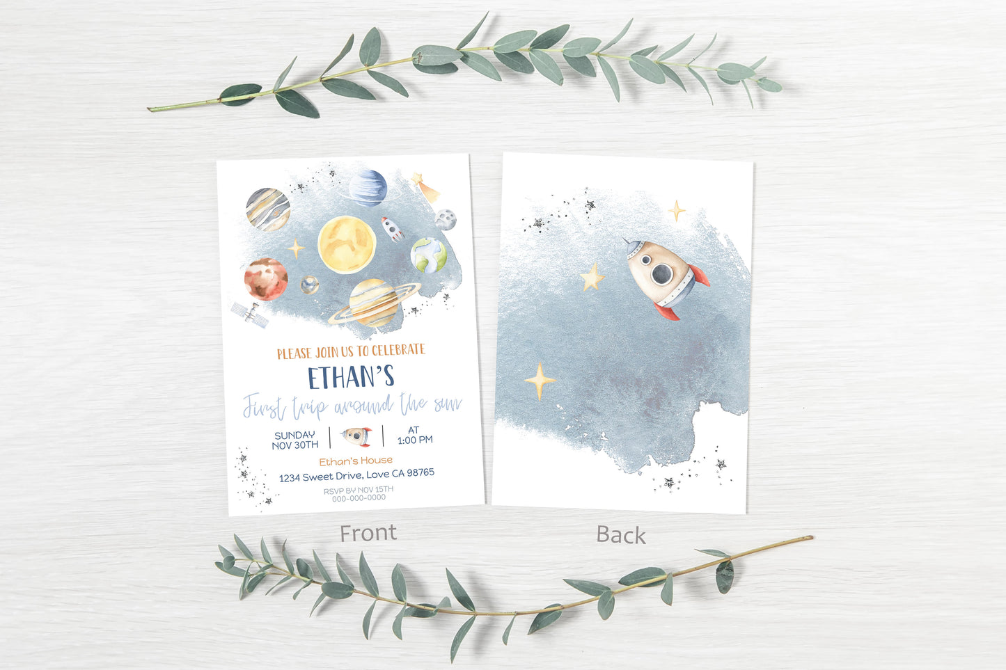 Outer Space First Birthday Invitation | Galaxy Birthday Party Invite - 39B