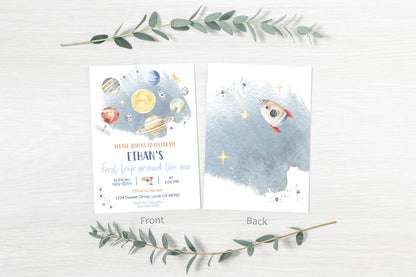 Outer Space First Birthday Invitation | Galaxy Birthday Party Invite - 39B