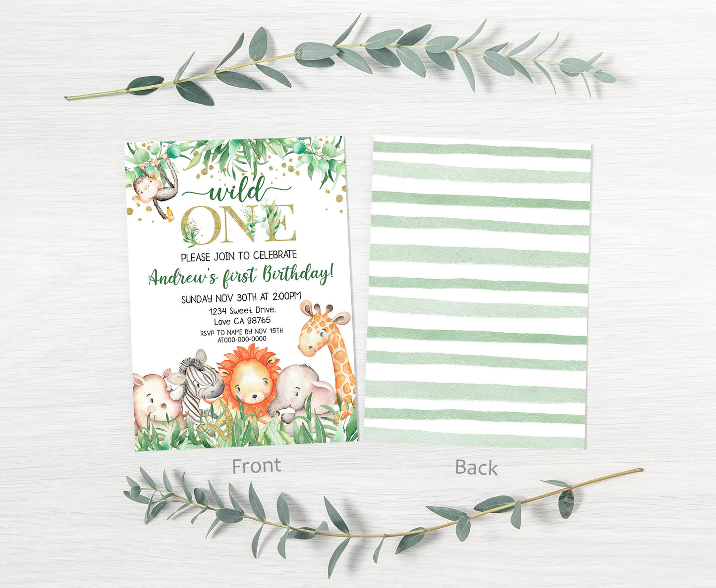 Safari Birthday Invitation | Editable Jungle Animals Party Invite - 35J