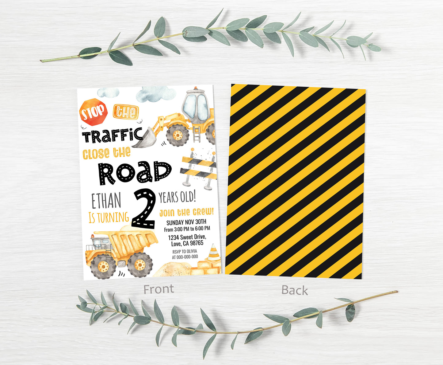 Construction Birthday Invitation | Editable Constriction Truck Party Invite - 07A