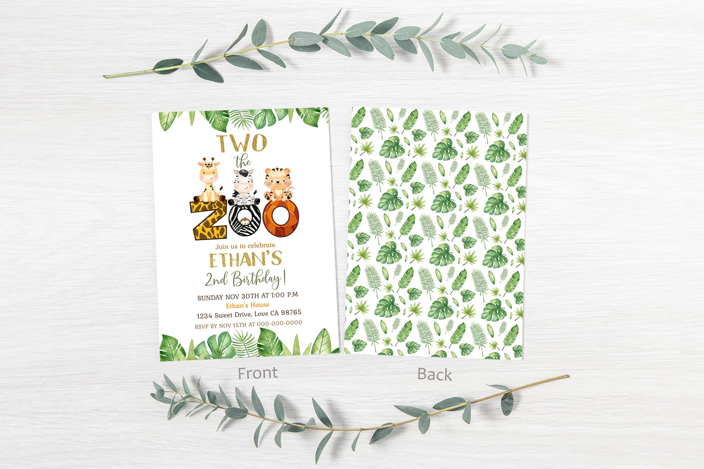 TWO the Zoo Party Invitation | Safari Animals 2nd birthday Invite - 35E