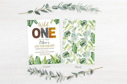 Editable Wild One Birthday Invitation Animal Print | Safari 1st birthday Party Invite - 35H