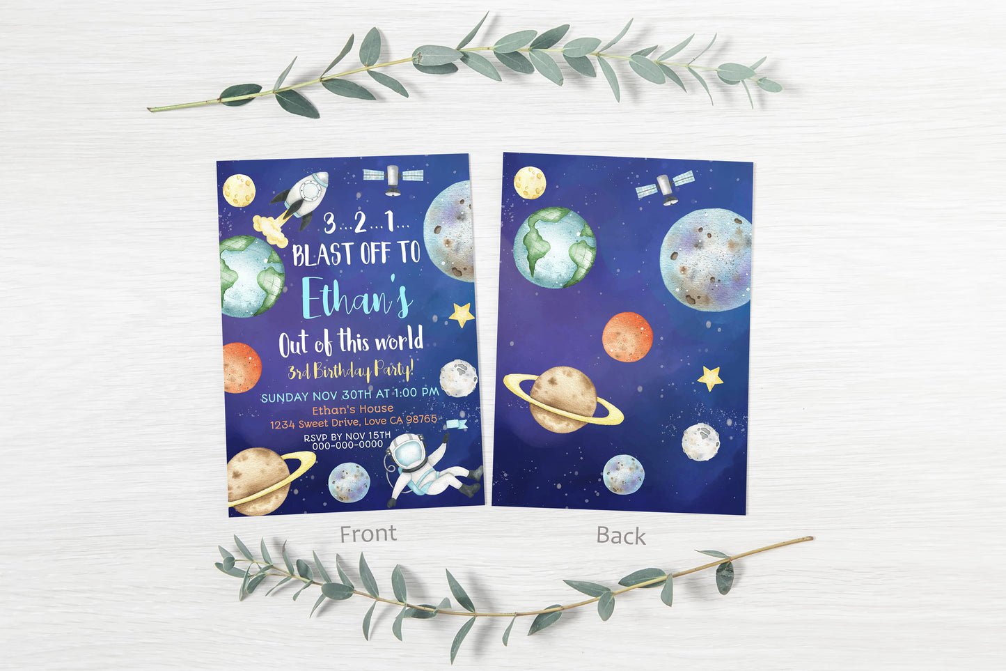 Space Birthday Invitation | Editable Astronaut Party Invite - 39A