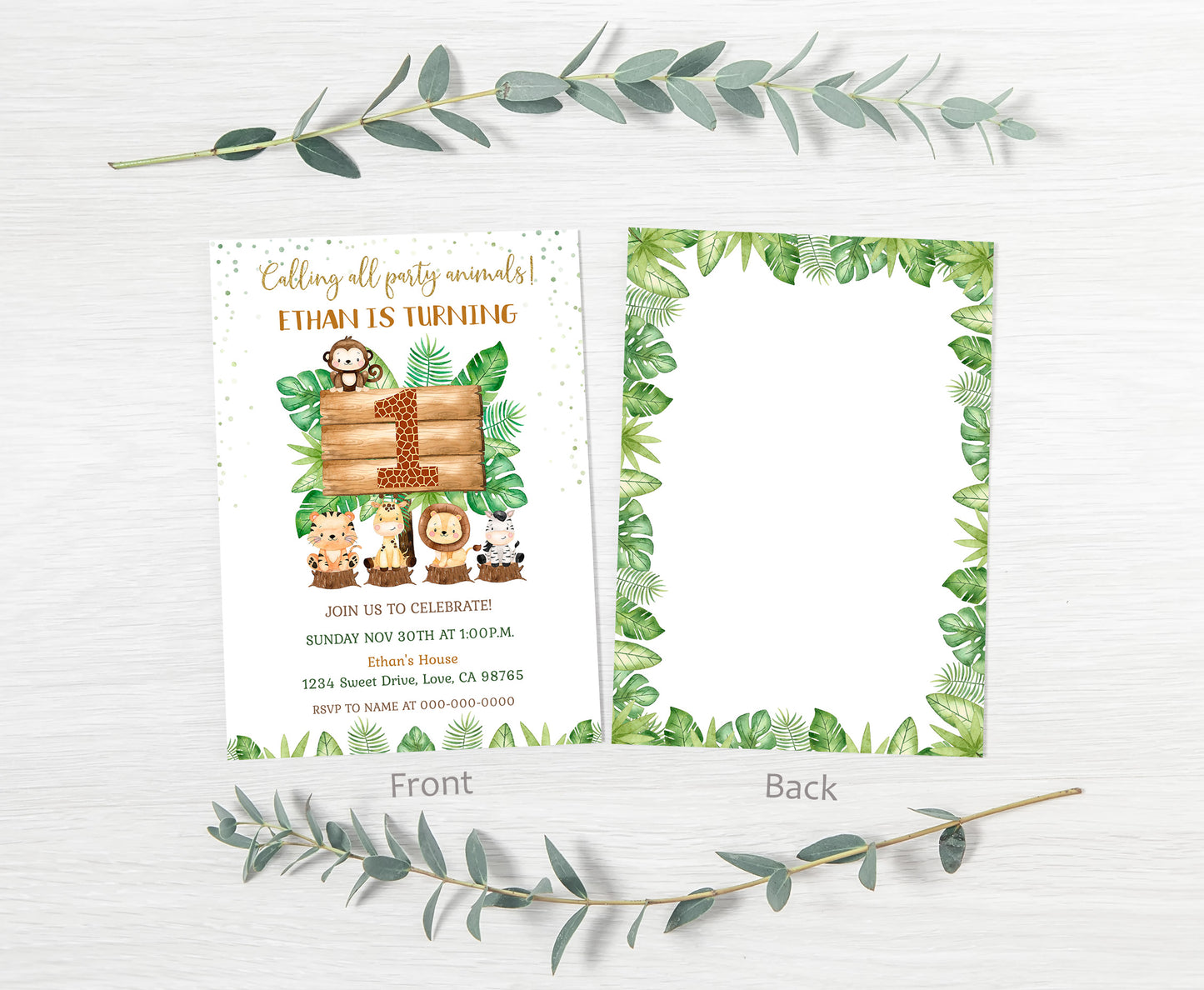 Safari 1st Birthday Invitation | Editable Jungle Theme Party Invited - 35E