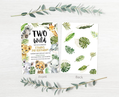 Two Wild Safari Invitation | Editable Jungle Animals 2nd Birthday Invite - 35A
