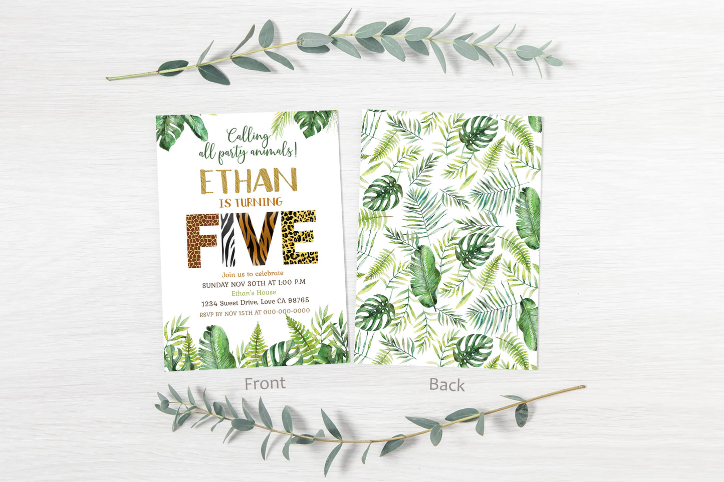 Safari 5th Birthday Invitation | Editable Jungle Party Invitation - 35H