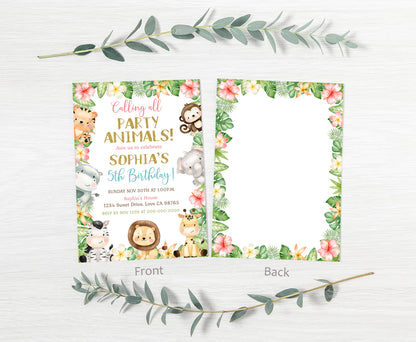 Calling all Party Animals, Girl Safari Party Animals Invitation | Editable Floral Jungle Birthday Invite - 35E