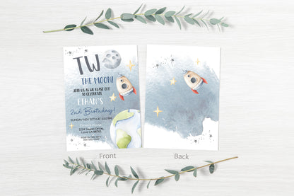 TWO The Moon Birthday Invitation | Space Second Birthday Party Invite - 39B