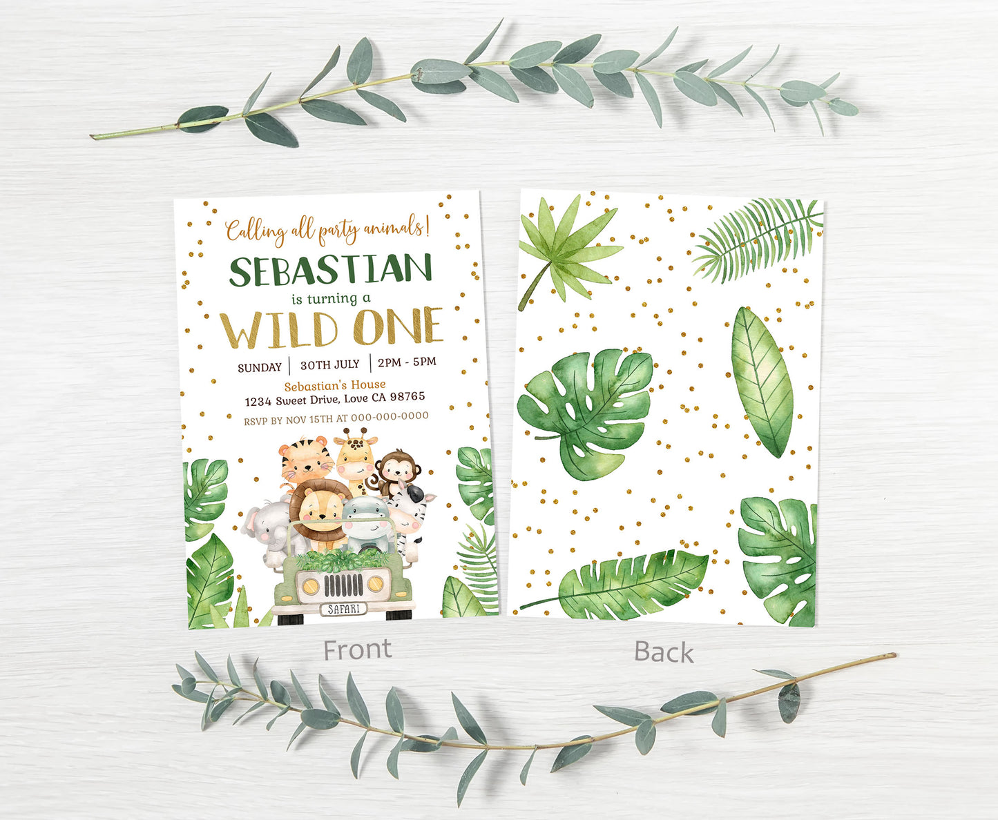 Wild One Safari Birthday Invitation | Editable SafariParty Invite - 35E