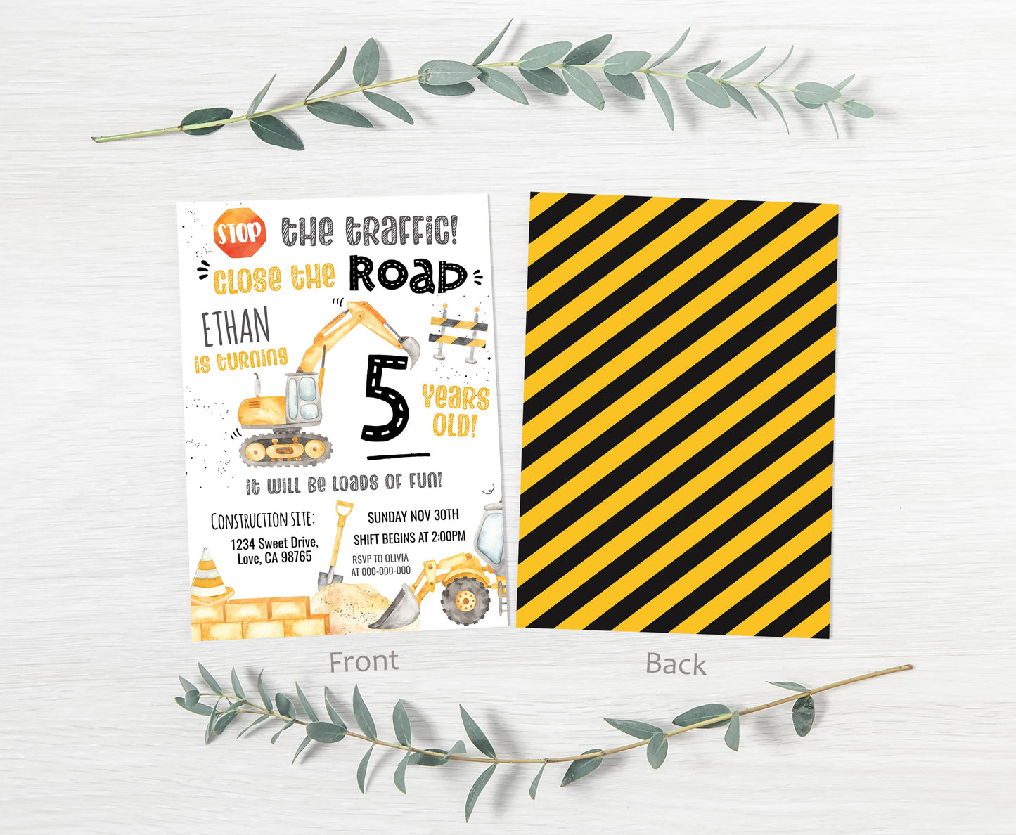 Construction Birthday Party Invitation | Editable Under Construction Theme Invite - 07A