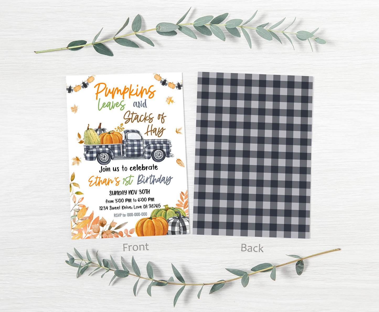 Pumpkin Truck Invitation | Editable Pumpkin Birthday Party - 30K