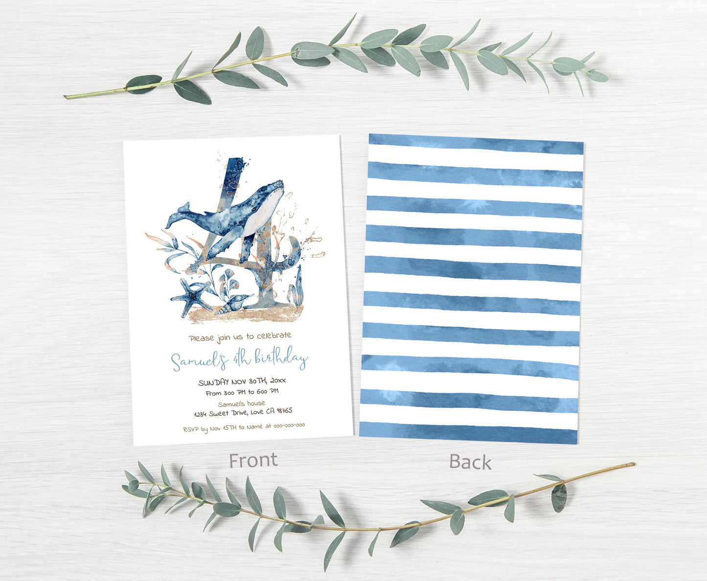 Whale fourth Birthday Invitation | Editable Under the sea Invite - 44C