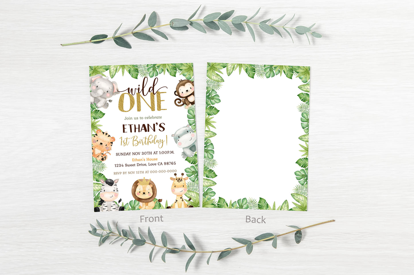 Safari Birthday Invitation | Editable Jungle Animals Party Invite - 35E