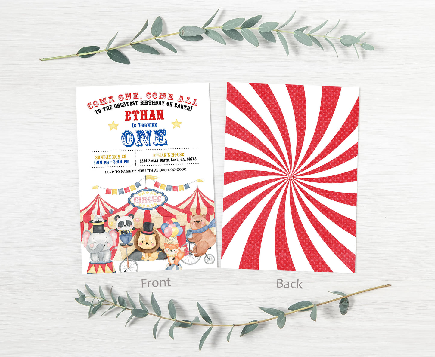 Circus Birthday Invitation | Editable Carnival Party Invite - 06A