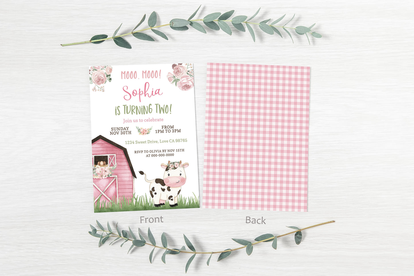 Cow Girl Birthday Invitation | Editable Floral Farm Party Invite - 11A