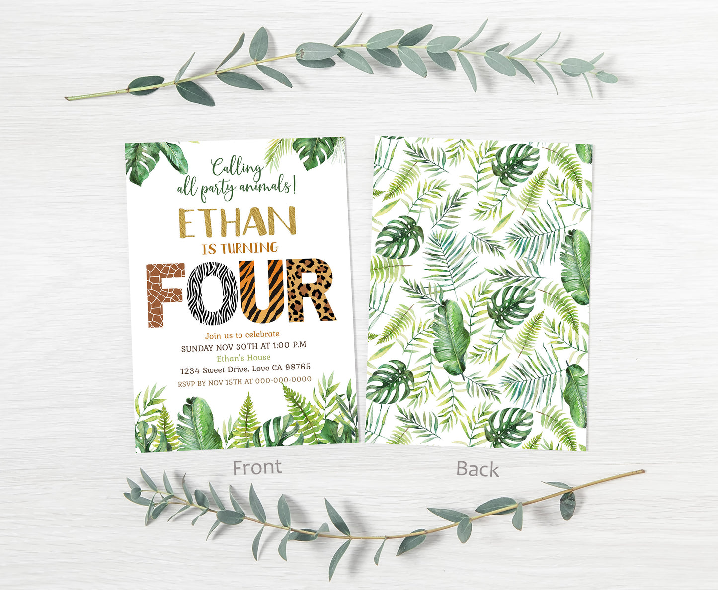 Safari 4th Birthday Invitation | Editable Jungle Party Invite - 35H