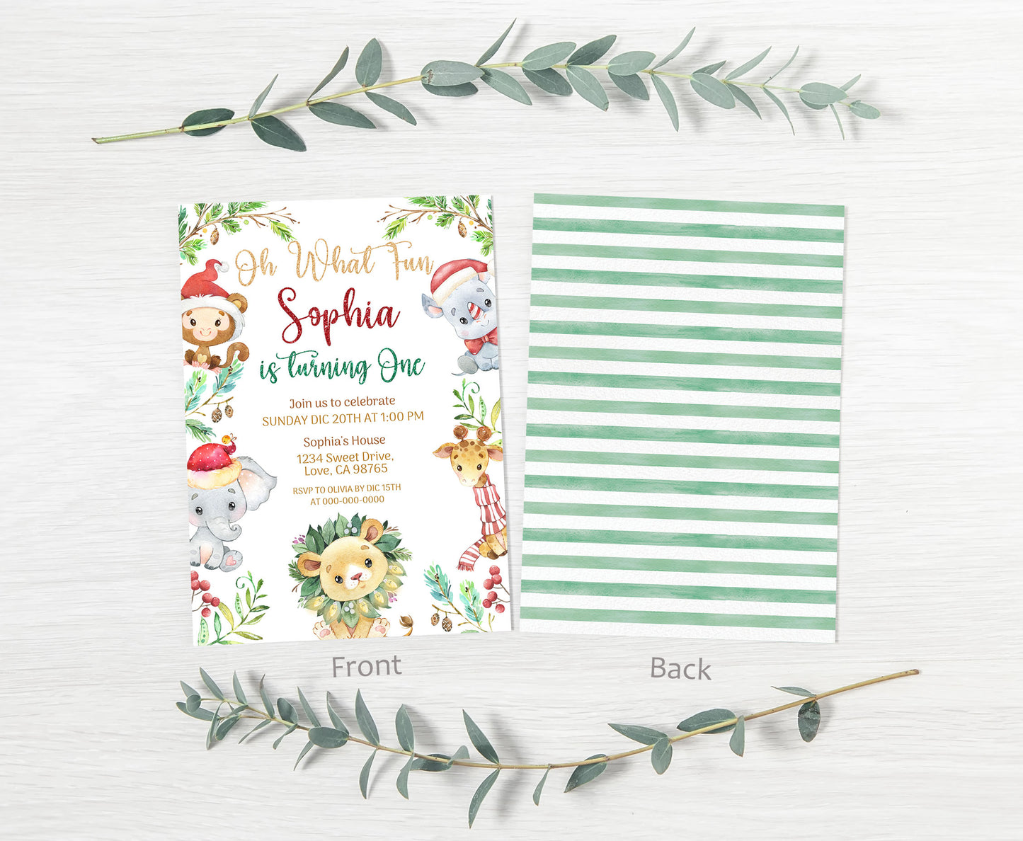 Safari Christmas party invitation | Editable Holiday birthday party invite - 112C