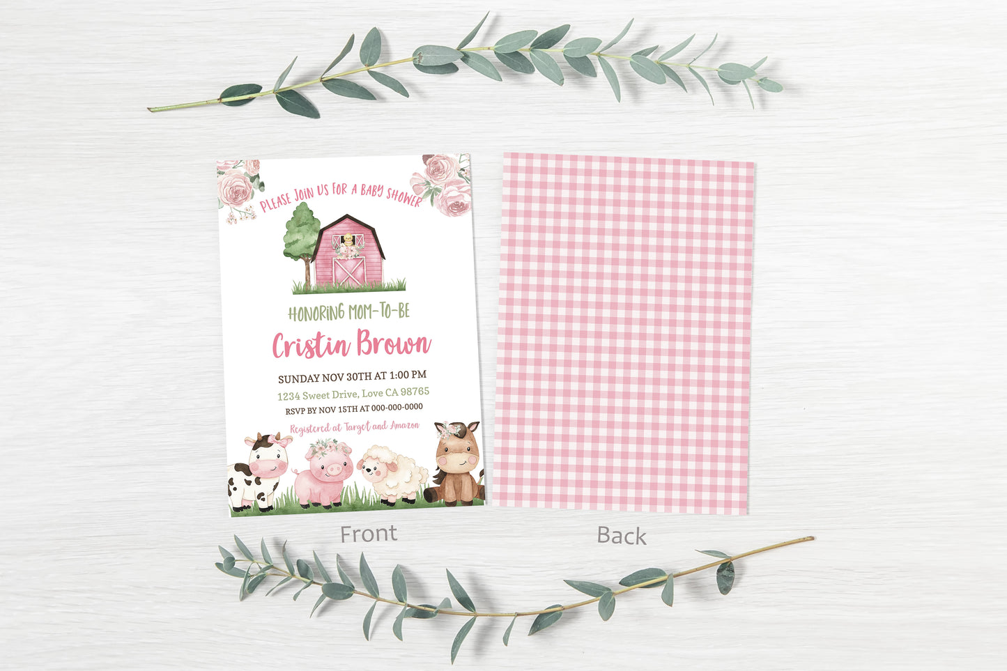 Floral Farm Baby Shower Invitation | Girl Barnyard Baby Shower Invite - 11A