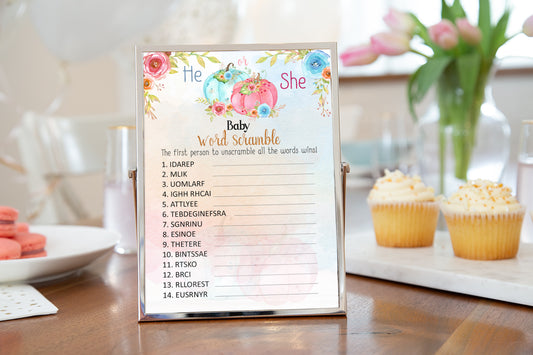 Pumpkin Gender Reveal Game | Fall Baby Word Scramble Printable - 30A