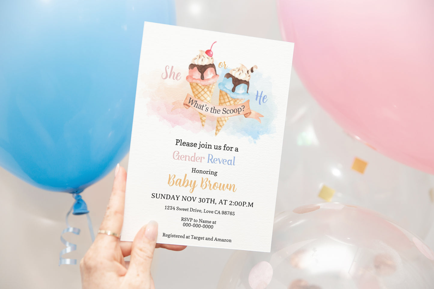 Ice Cream He or She Editable Invitation | Summer Gender Reveal 84B